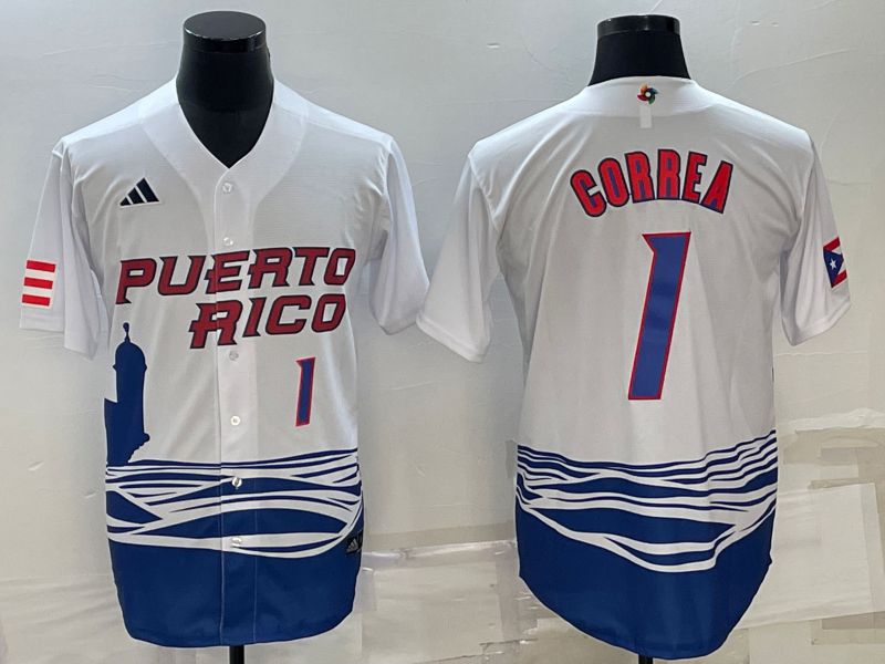 Men 2023 World Cub #1 Correa White MLB Jersey